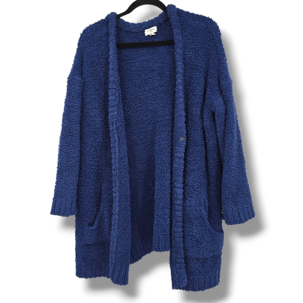 Umgee Cardigan Cozy Plush Fuzzy‎ Teddy Oversized Blue Open Front Pockets Size L